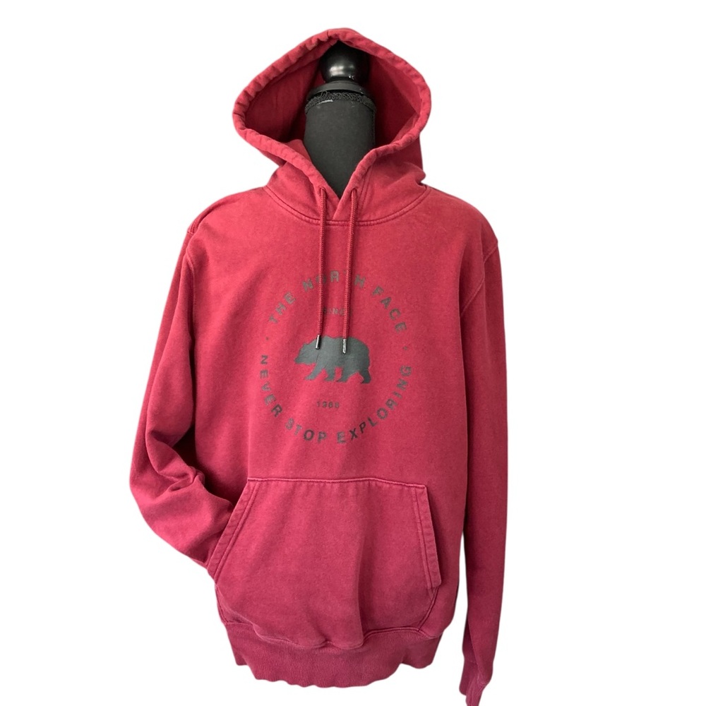 THE NORTH FACE Cordovan Bearscape Circle Logo Hoodie Mens Sz M Burgundy Nice
